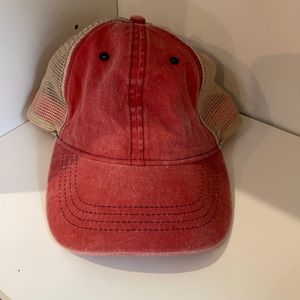 Distressed red baseball cap